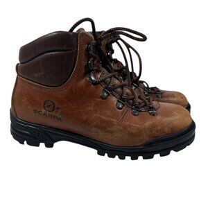 Scarpa Women Mountaineering Hiking Boots 38 7 7.5 Brown Leather Vibram Sole